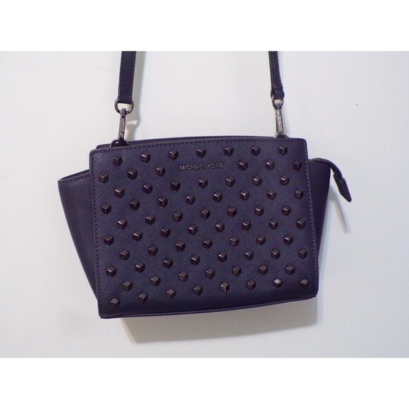 Michael Kors Navy Blue Black Studs Handbag Crossbody Adj Strap - Picture 2 of 9